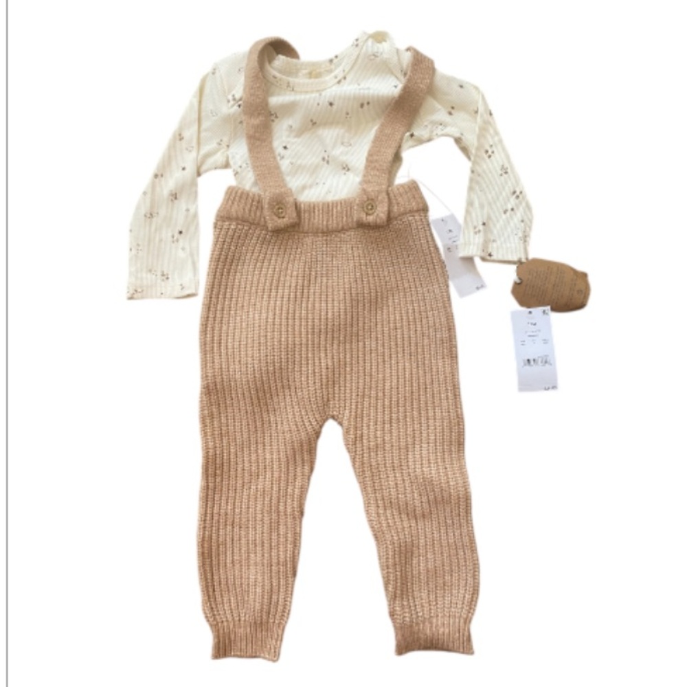 Grayson Collective Long Sleeve Cream & Sweater Overalls NWT 12 months
